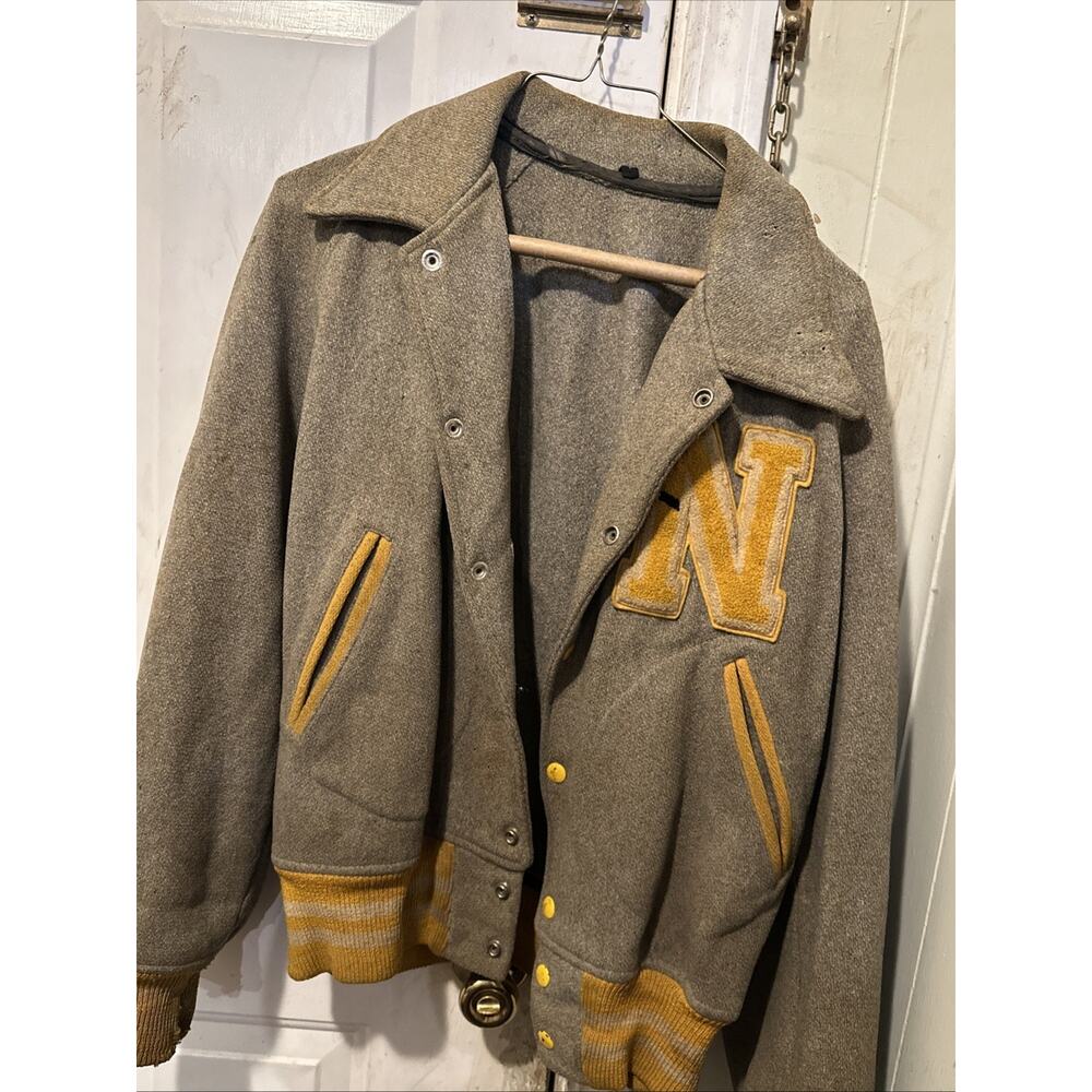 Vintage 1960'S Wool‎ Varsity Jacket Yellow/ Gray